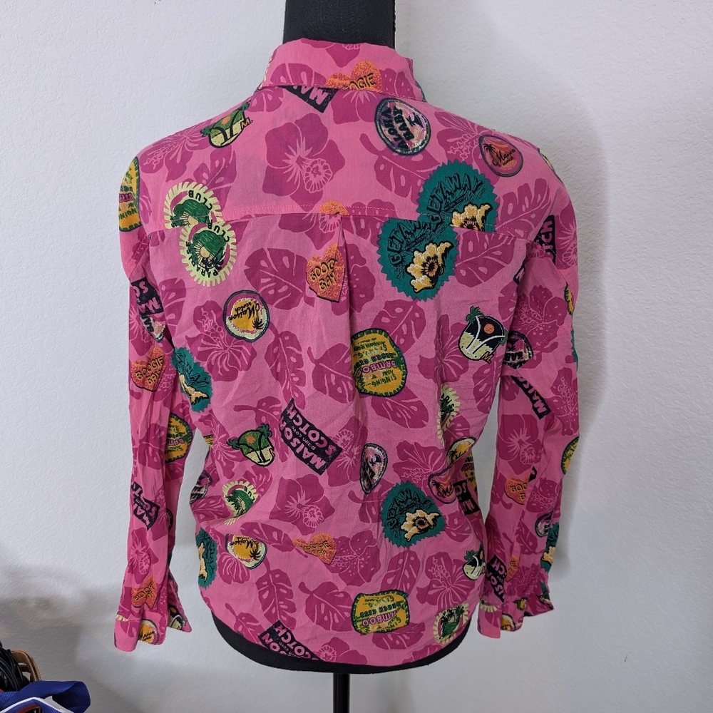 💘 Rare Scotch & Soda Maison Scotch Pink Hawaiian Long Sleeve Oversize Button Up - Picture 6 of 10